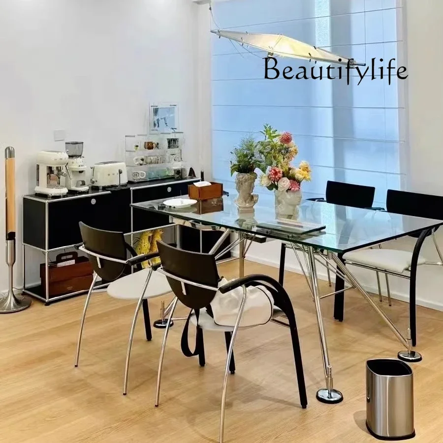 N44 Nordic design minimalist light luxury stainless steel tempered glass household multi-functional dining table desk