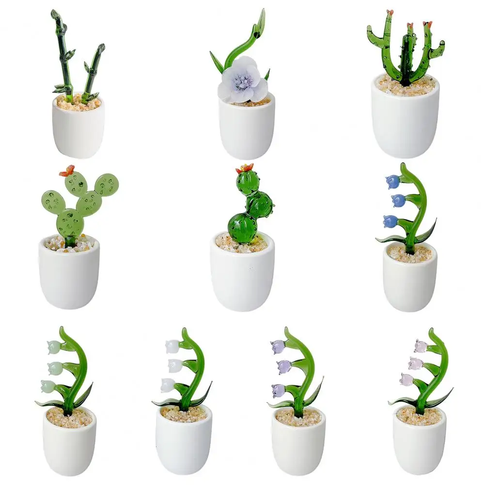 

Creative Glass Cactus Ornament Mini Desktop Plant Decor for Office Home Handcrafted Decorative Flower Gifts for Plant Lovers & D