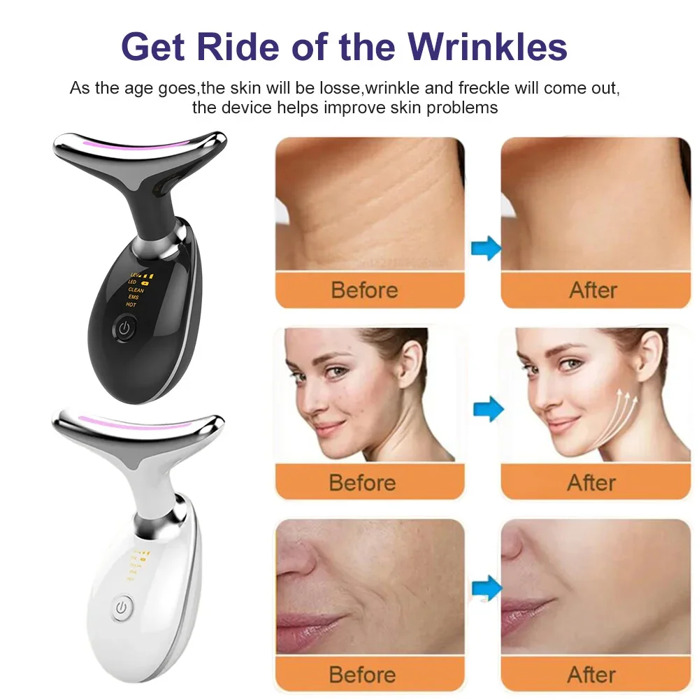 Face Neck Lift Beauty Device EMS Facial Massager LED Light Therapy Double Chin Remover Skin Rejuvenation Tightening Anti Wrinkle