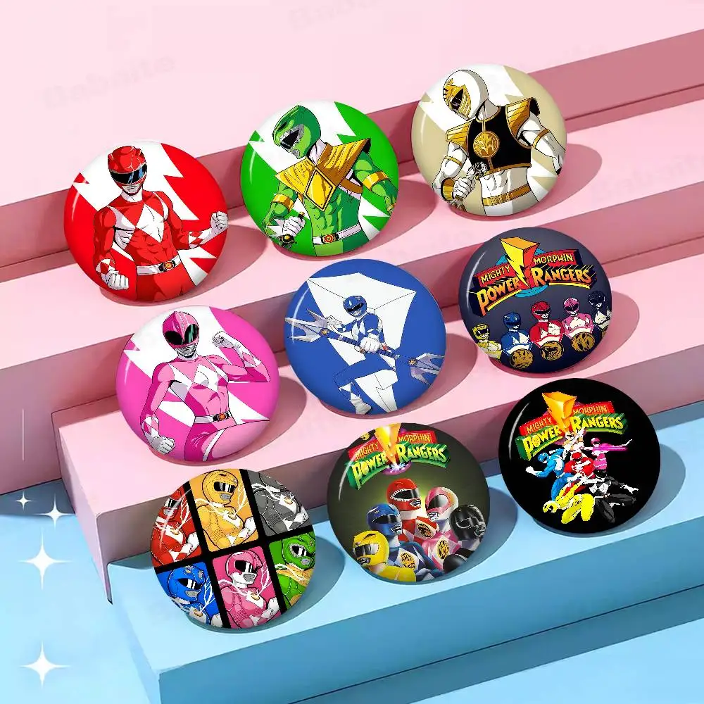 M-Mighty M-Morphin Power Rangers  Handmade Pin Round Funny Snap-in Brooches for Backpack Cothes Accessories Badge Hat Decoration