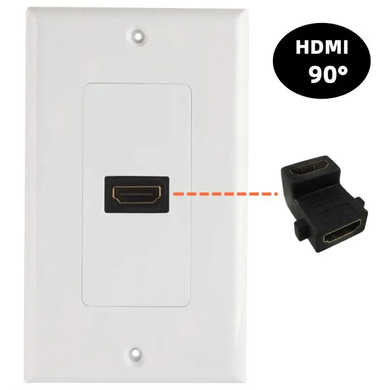 Single Port 90 ° Bend American Standard Panel HD HDMI Compatible Female to Female Combination Panel Socket (Plug and Play)