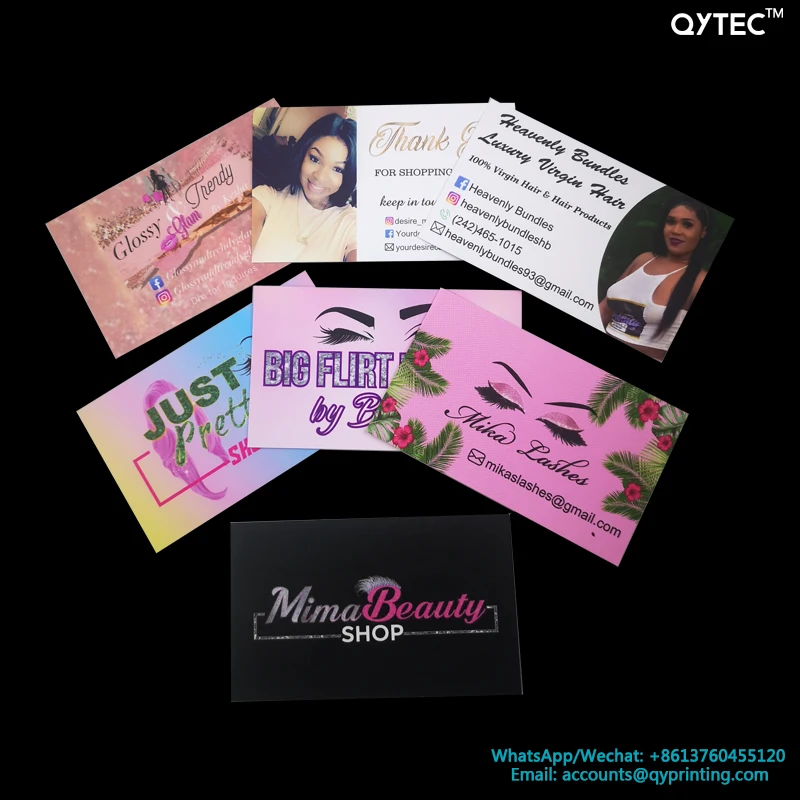 100 PCS Hot Cheap Custom Logo Design Colorful Glitter Eyelash Lashes Series Logo Paper Business Thank You Business Card Printing