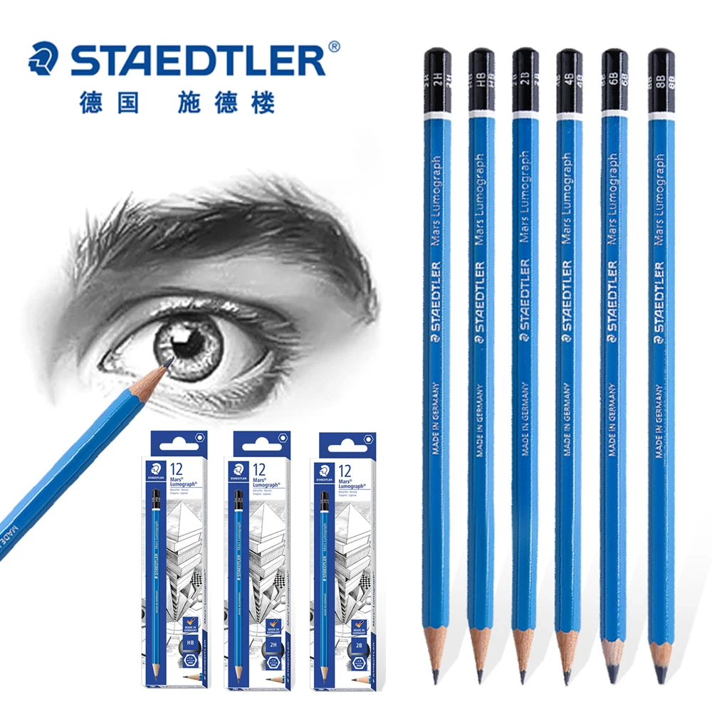 12pcs/set STAEDTLER Wooden Lead Pencils Full Charcoal Pencils Sketching Painting 100 HB/2B/2H/12B Student Art Supplies