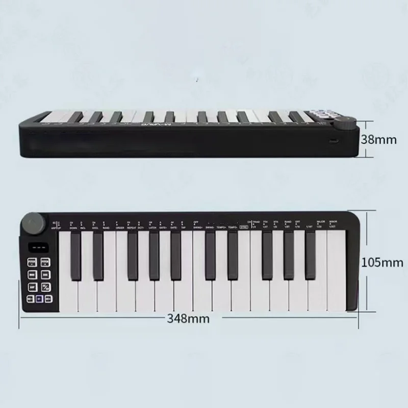 Teclado midi profissional, mini controlador portátil de 25 teclas, teclado de música multifuncional com interface usb, sintetizador elétrico