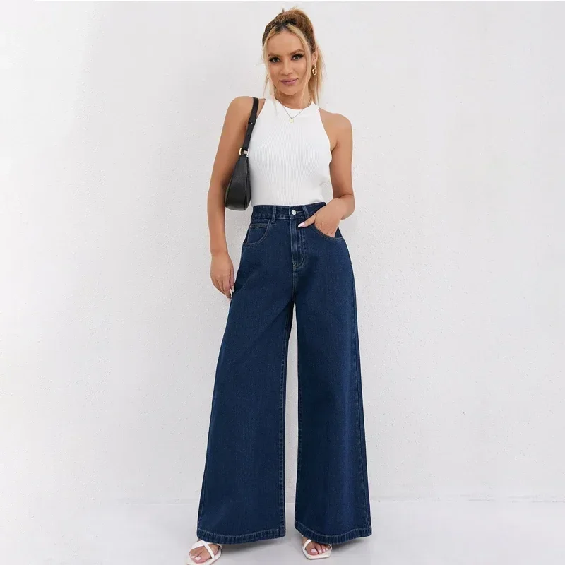 Girls Fashion High Waisted Jeans Woman Clothing Ladies Casual Streetwear Denim Trousers Female Vintage Wide Leg Pants AAO3560