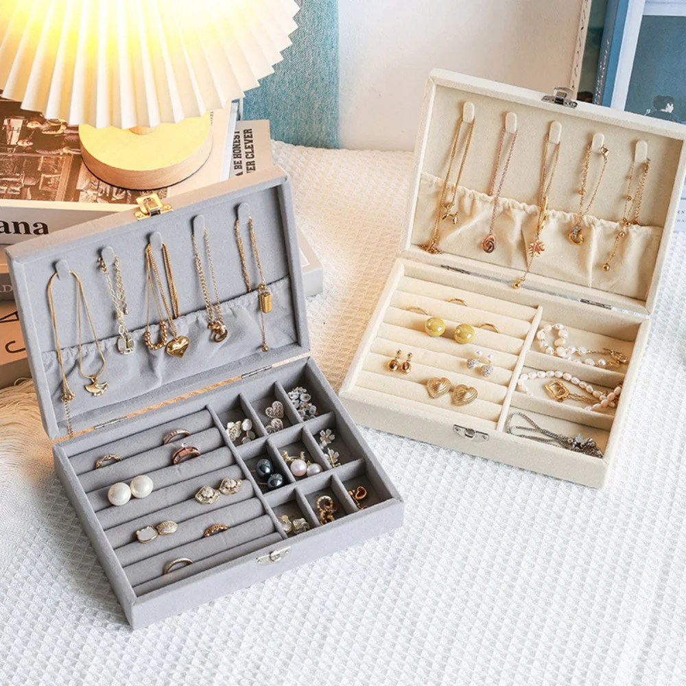 

Бархатная шкатулка для украшений с откидной крышкой, с замком-защелкой, для хранения серег, ожерелий, браслетов, колец, портативный дорожный органайзер