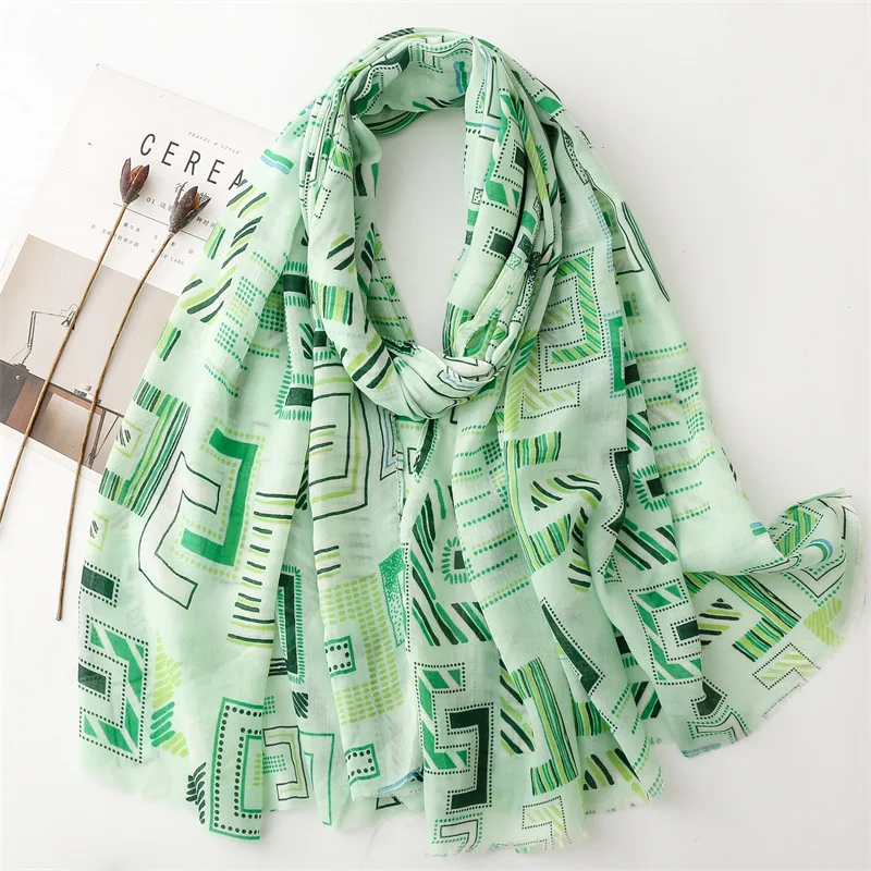 Spain Fashion Geometric Letter Fringe Viscose Shawl Scarf Lady High Quality Wrap Pashmina Stole Bufandas Muslim Hijab 180*90Cm