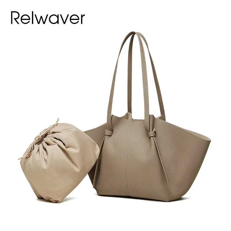 Relwaver, bolso de hombro para mujer, bolso de mano de cuero genuino, Primavera Verano 2021, bolsos grandes versátiles para mujer, bolso de viaje con ala trapecio