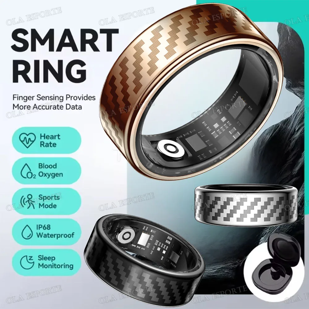 

New ECG Smart Ring Men Women Charging Box Body temperature Blood pressure Health Monitor 5ATM Waterproof Remote Control Rings