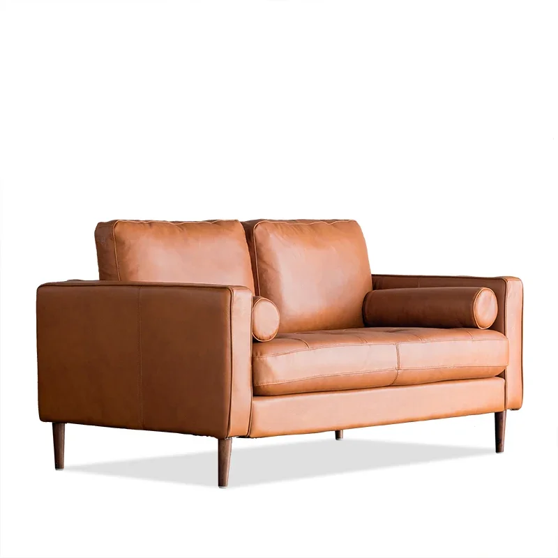 m A  Living Room Home Modern First Layer Cowhide Single Seat Full Leather Sofa Simple Small Apartment Three-Person Seat m