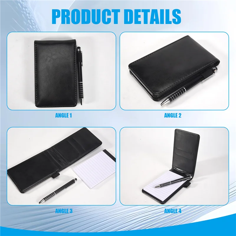 A23F-11 pçs mini bolso bloco de notas titular couro do plutônio caderno de negócios incluído 2 pçs caneta de metal 8 pçs recarregável livro de memorando preto