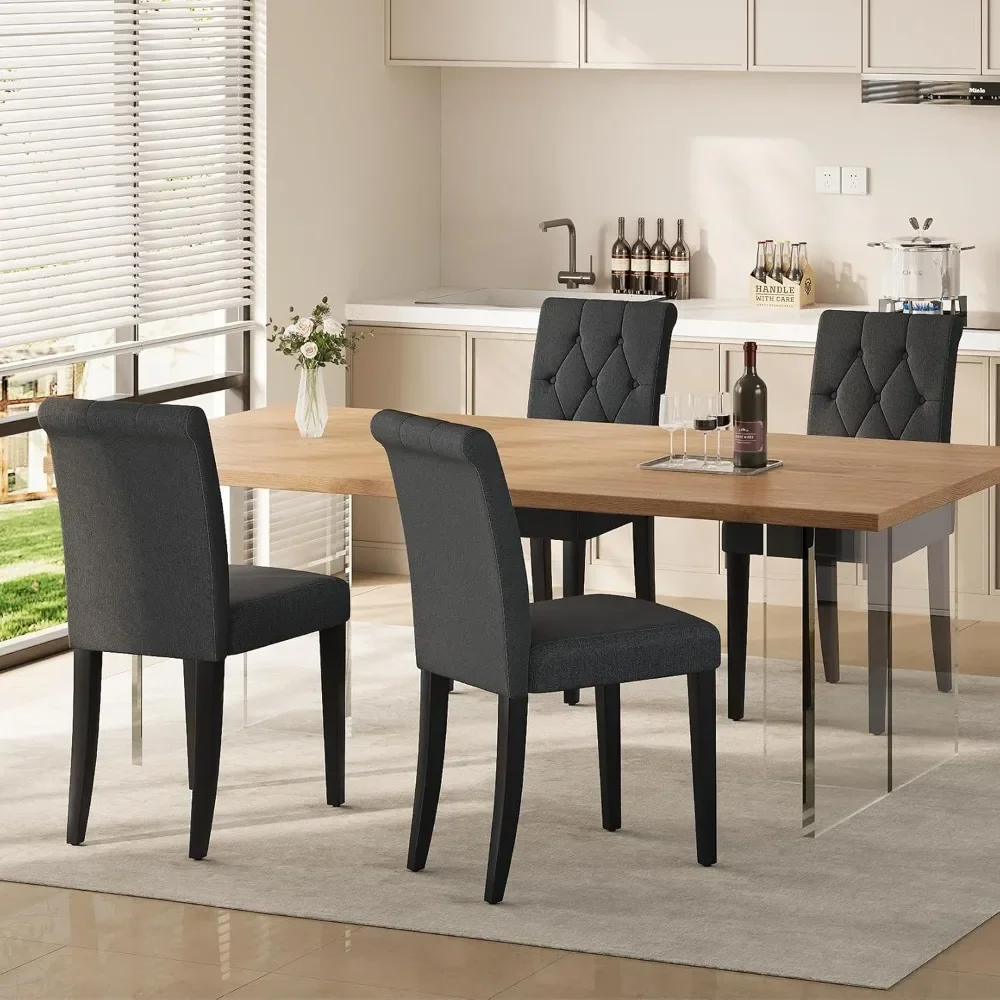 

Dining Chairs Set of 4, Button Tufted Parsons Dining Chair with Solid Wood Legs, Modern Fabric Side Chair for Dining Room