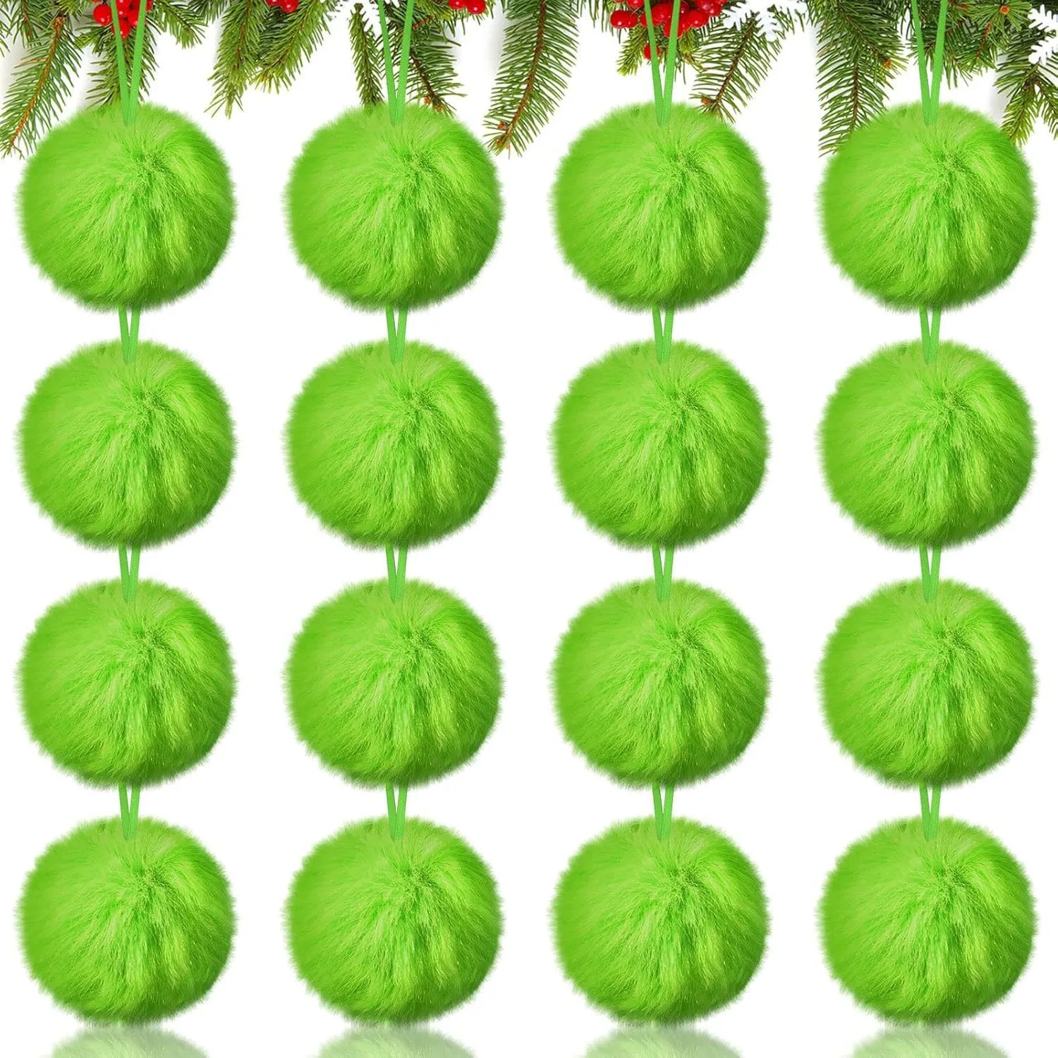 Adornos creativos de bolas de felpa verdes para Navidad, colgantes para árboles de Navidad, decoración navideña de Feliz Navidad, Feliz Año Nuevo 2025, 2025