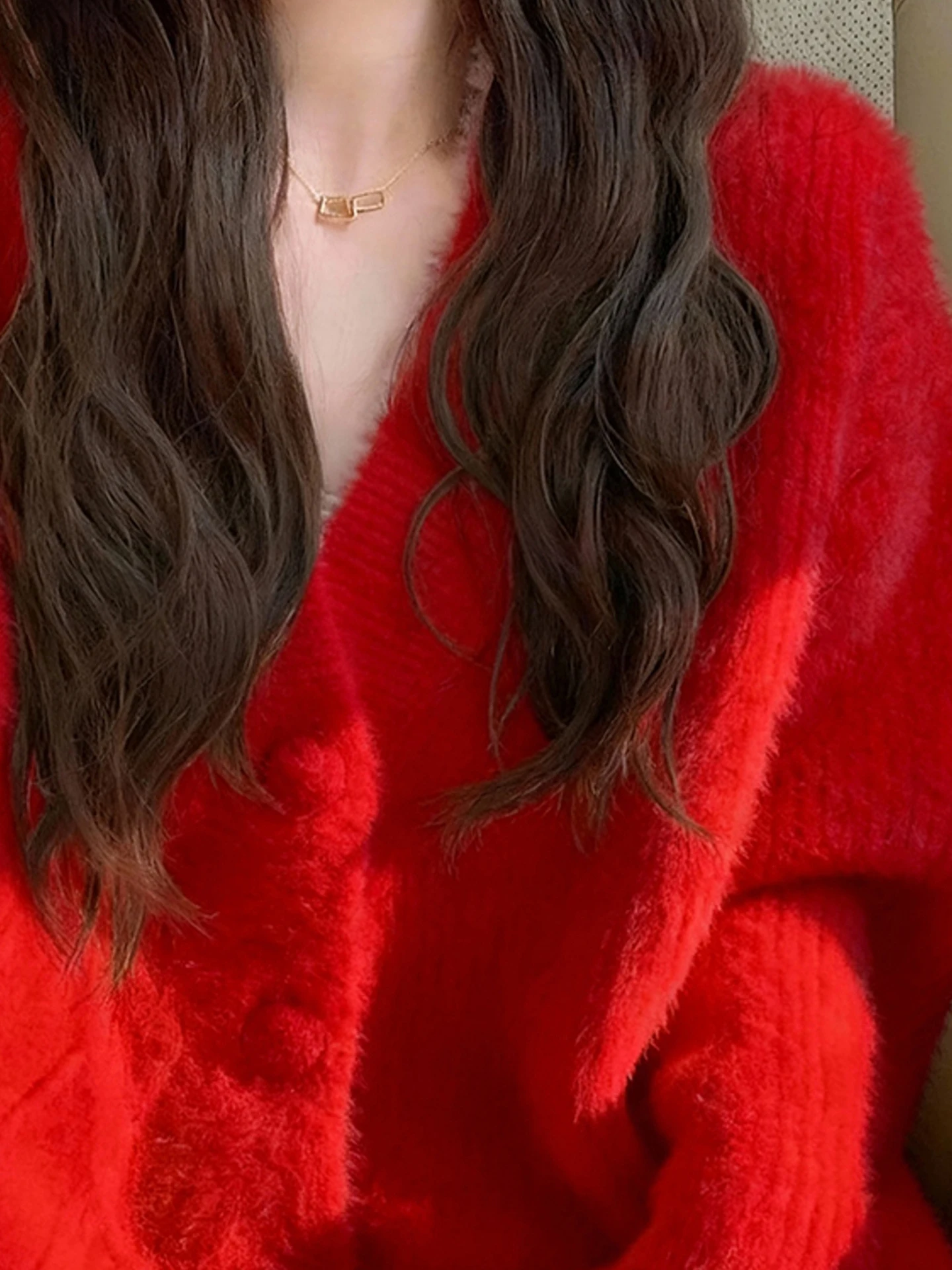 

Кардиган Cisas Aosphere Red V-Ne Thiened: Мягкий вязаный свитер-пальто для женщин, зимний свободный кардиган-топ Knot Ciwalk