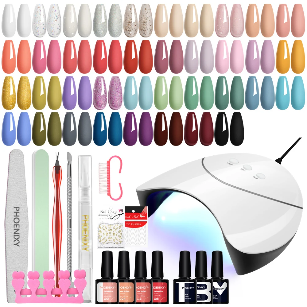 PHOENIXY 38PCS Gel Nail Polish Kit 8ML Nail Gel with 36W Nail Lamp Base Matte Top Coat Manicure Tools Set for Women Nail Gifts