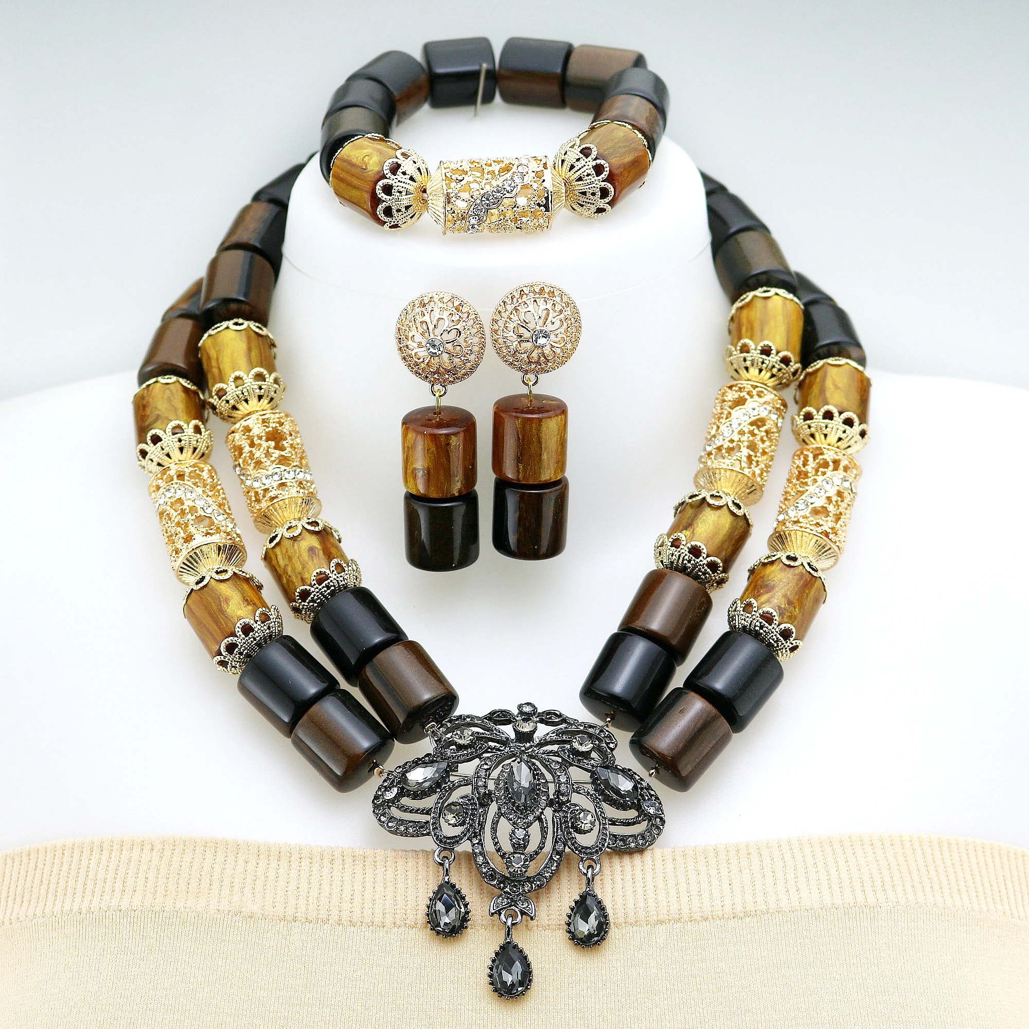 New Design African Wedding Jewelry Set High Quality Resin Women Necklace Nigeria Bride Party Gift Z1183,0.3