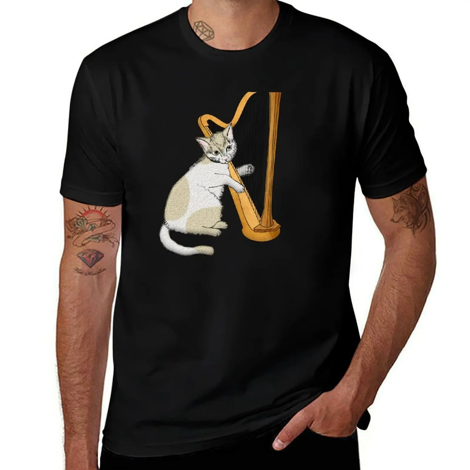 

Calico Cat Plays the Harp T-Shirt Quick Dry Sports Short Sleeve Tee