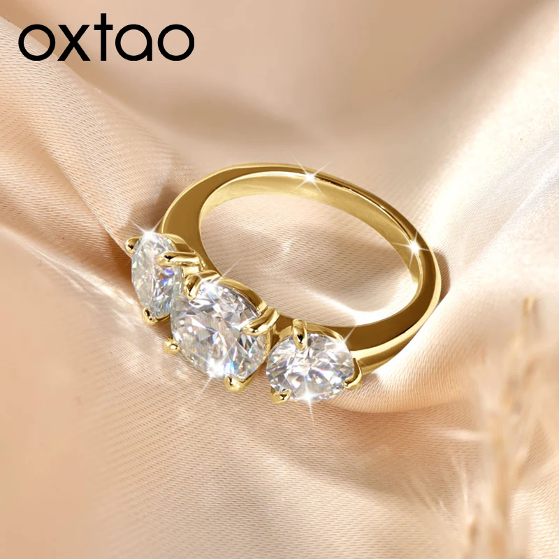 

OXTAO Certificate Moissanite Engagement Ring 8mm&6.5mm Three Stone Finger Rings Anniversary Wedding Jewelry Gifts14K Gold Filled