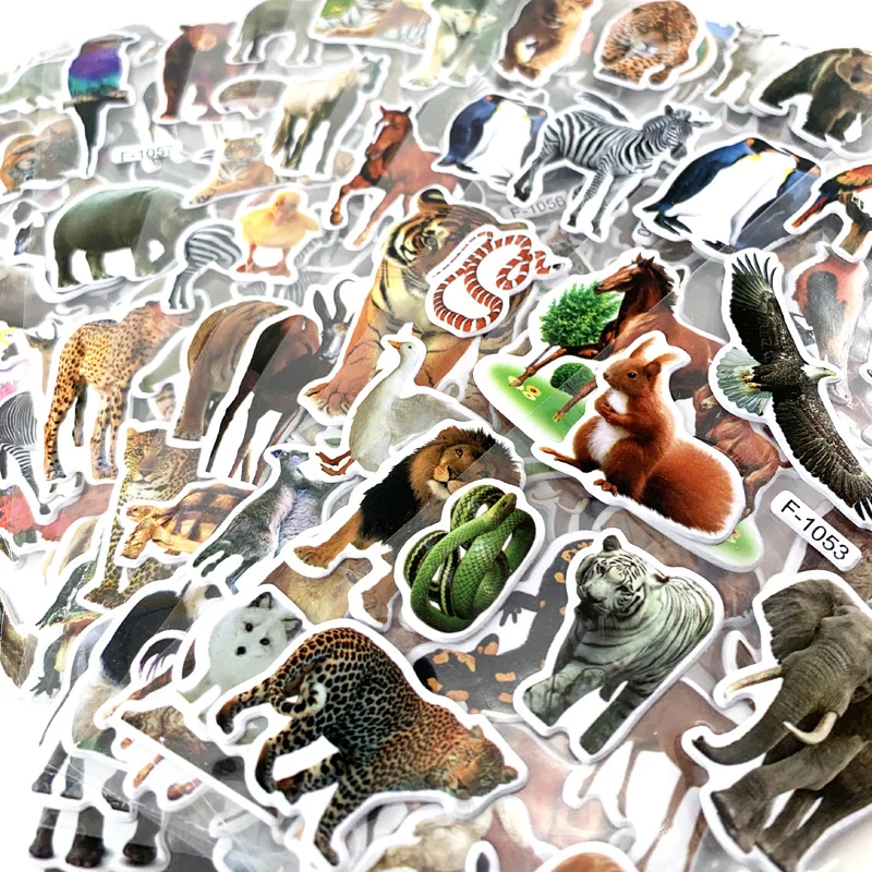 12 Sheets Wild Animals Style Stickers 3D Cartoon Classic Toys Scrapbook Learning Cognitive Sticker for Kids Gift