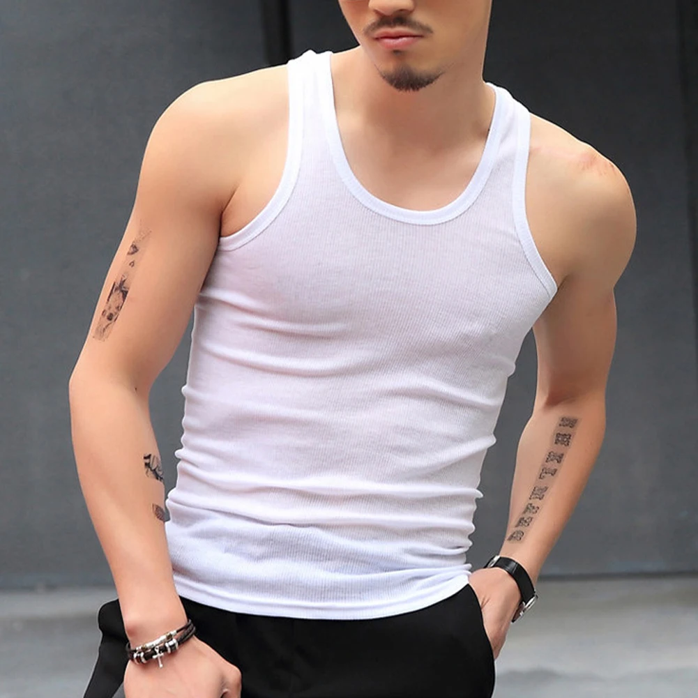 New Men\\\'s T-Shirts Tank Tops Undershirt Gym Workout Sports Fitness T-Shirt Beater Underwear Vest Male Clothing