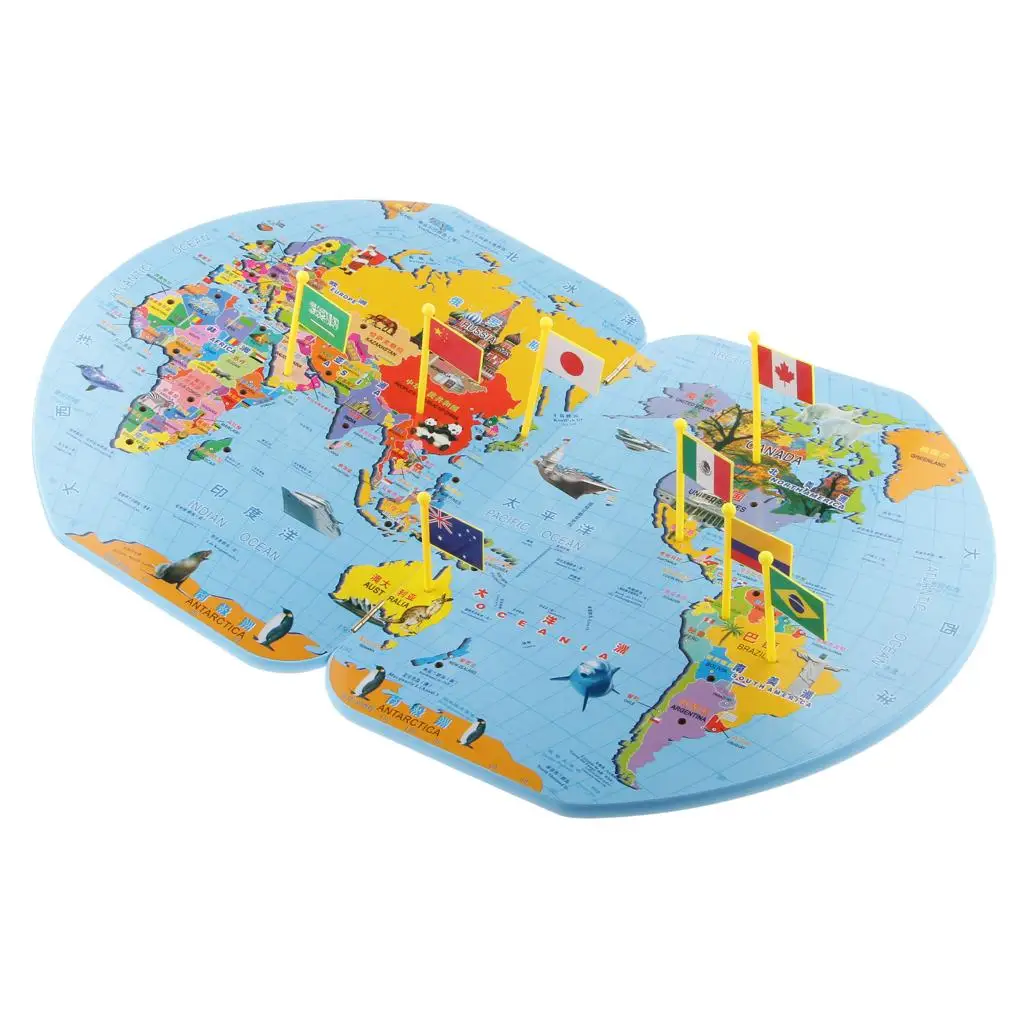 Wooden World and 36 Flags Matching Puzzle Wall Geography Kids Educational Toy