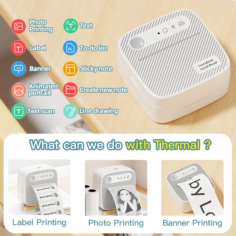 B3 Portable Photo Printer with Bluetooth iOS Android for Inkless Thermal Printing  Sticker Printer Label Maker DIY Toy Kids Gift