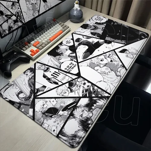 Imagen 2 del producto Alfombrilla de ratón con bloqueo azul de Anime, impresión HD, para jugadores de ordenador, borde de bloqueo, alfombrilla de ratón de goma antideslizante XXL, 90x40cm, teclado, alfombrilla de escritorio para PC