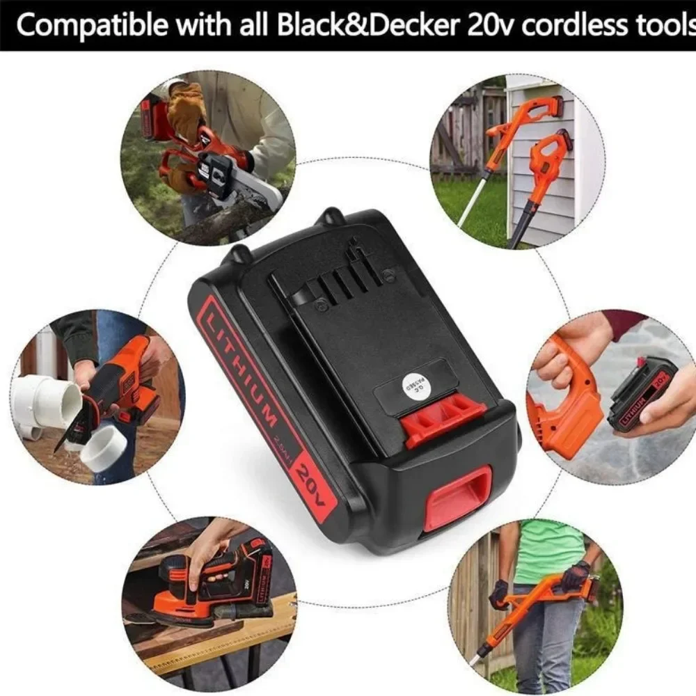 For BLACK & DECKER LBX20 20V 2.5/6.0Ah Li-ion Rechargeable Battery Replacement LB20 BL2018 LBXR20 Power Cordless Tool Battery