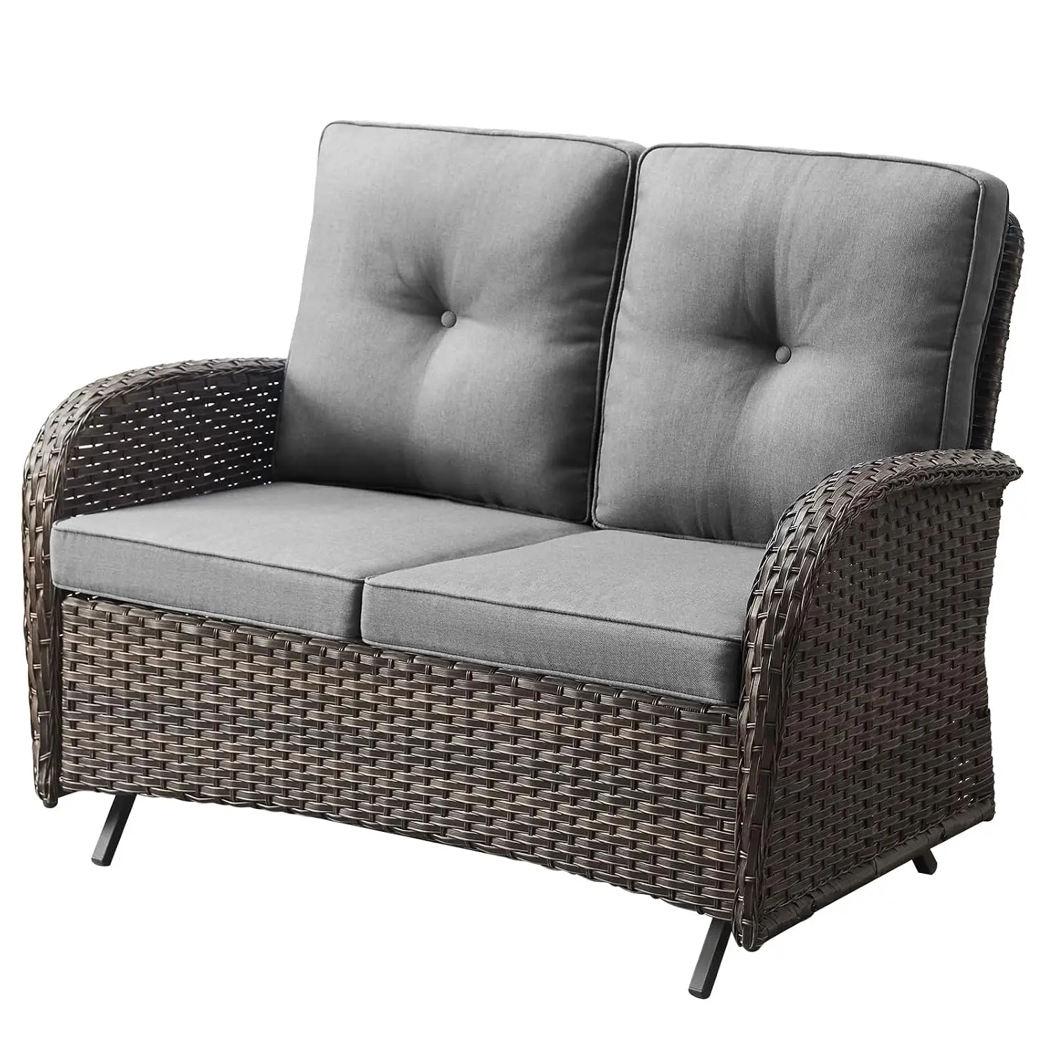 Outdoor Glider Loveseat 500 Lbs 2 Seater Wicker Porch Furniture All Weather Rattan Cushion Balcony Deck Backyard, Customized