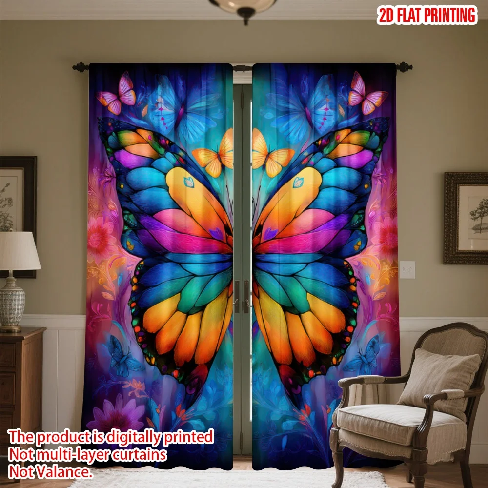 

2D flat printing 2pcs Drapes Colorful Butterfly Digital Printed Polyester Drapes Festive Wall Decor for Photo Booths & Events