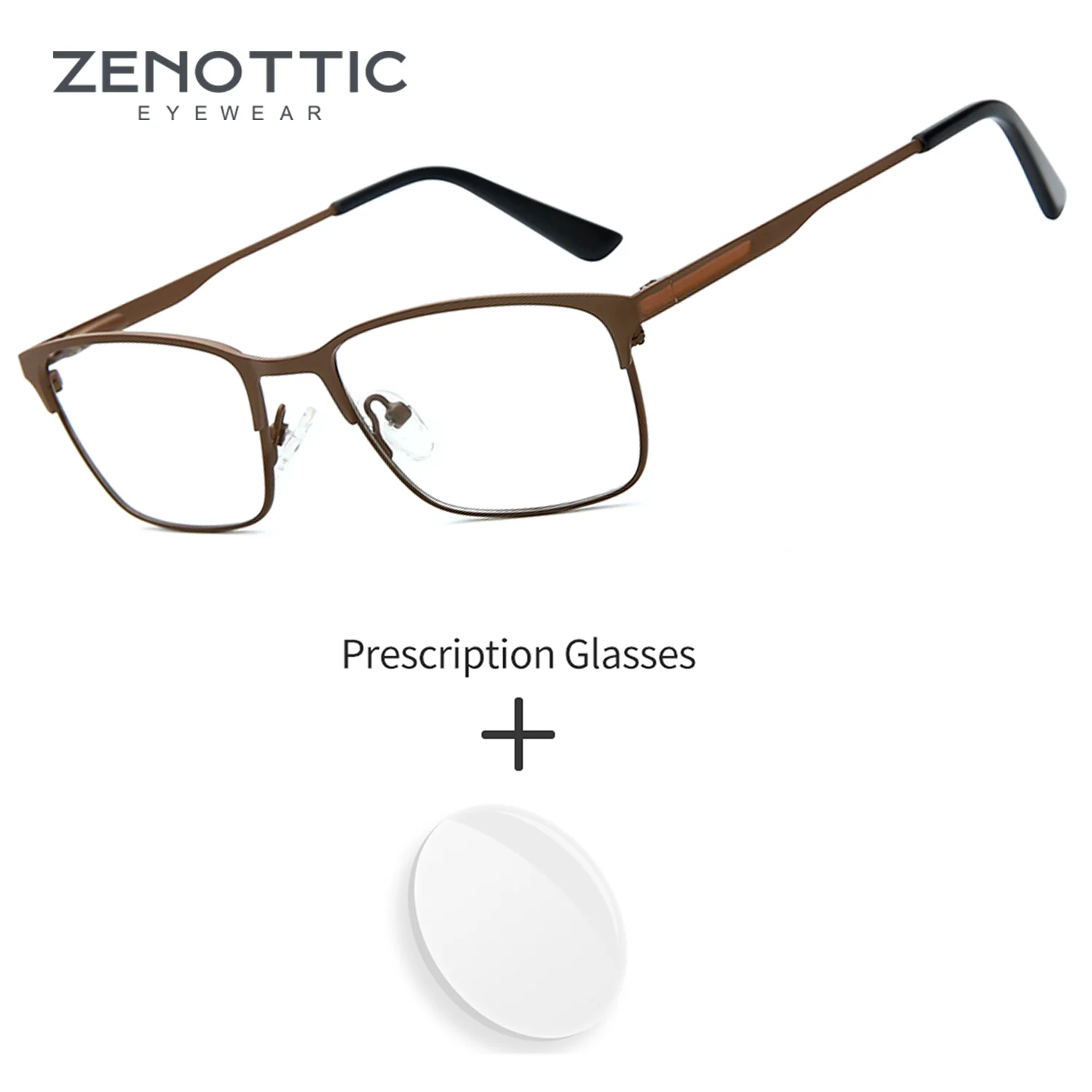 

ZENOTTIC Fashion Square Mental Prescription Eyeglasses Men Photochromic Blue Light Blocking Lenses Myopia Vision Corrective