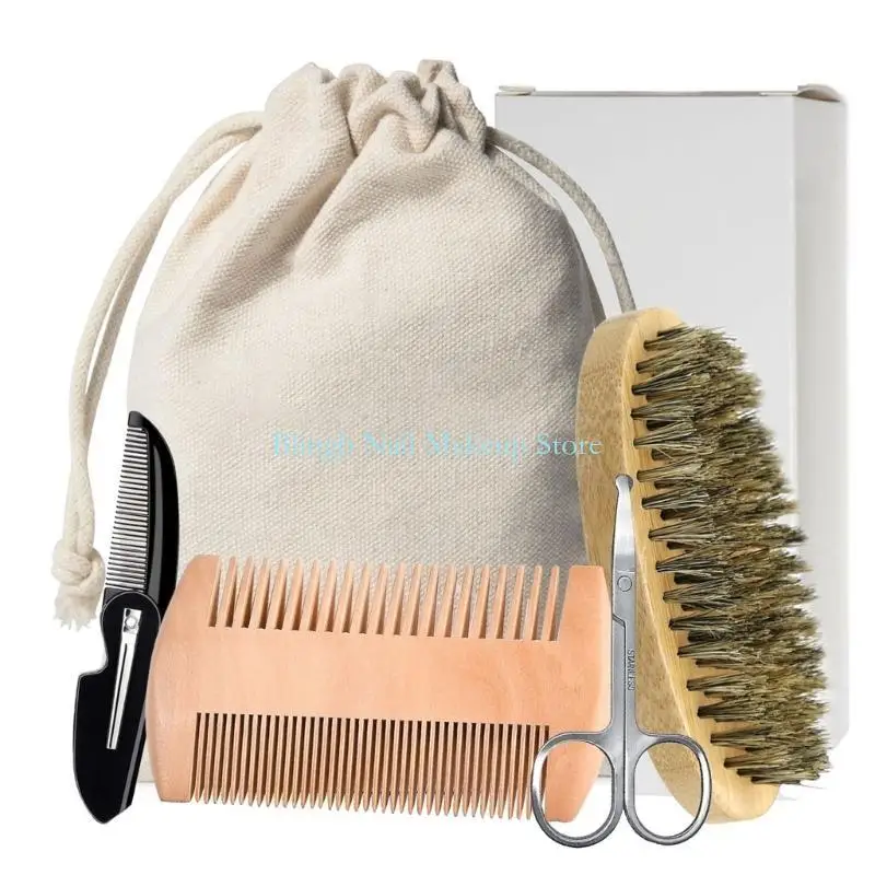 28TA Practical Beard Maintenance Set For Men Precise Scissor Foldable Comb Brush