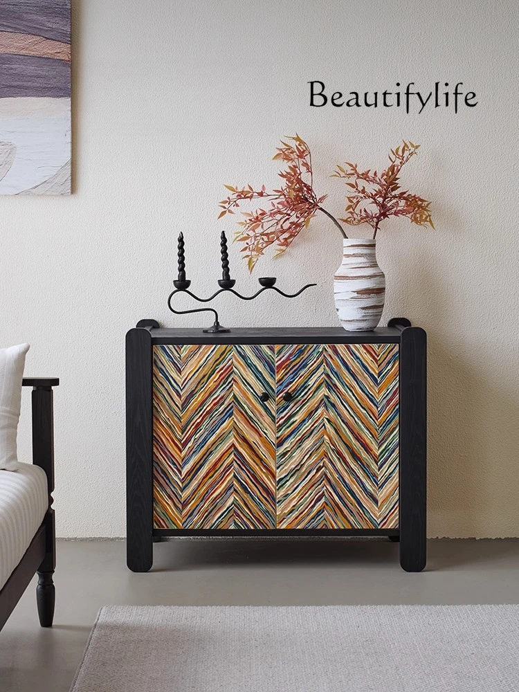

Retro solid wood side cabinet, antique black living room against the wall, a few cabinets next to the sofa, entrance bucket cabi