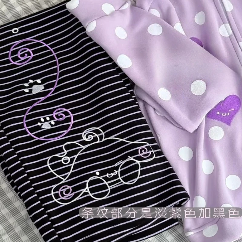 Japanese Rojita Style Original Black And Purple Bunny Fleece-Lined Pants Cute Subculture Embroidered Casual Loose Trousers Women