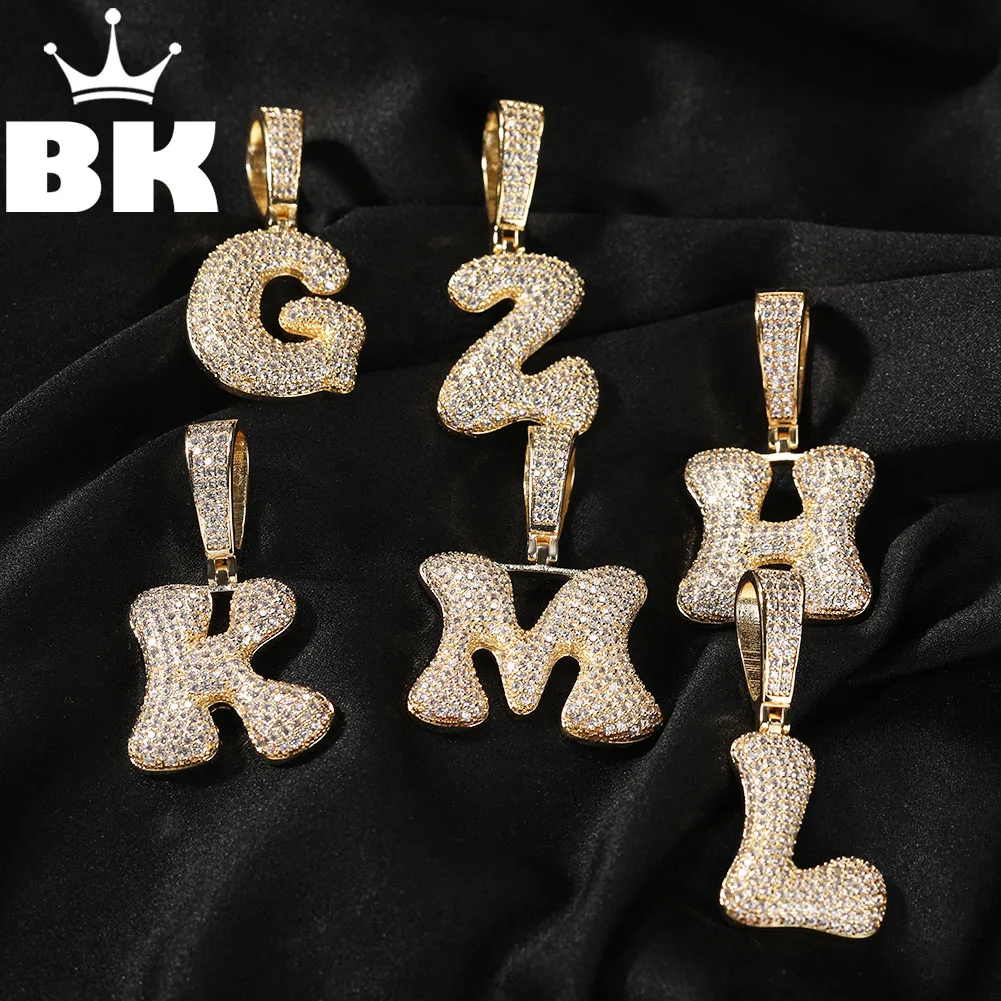 

THE BLING KING Bubble Initial Pendant Necklace For Women Men Icy Puffy DIY Letter A-Z Micro Paved Cubic Zirconia Hip Hop Jewelry