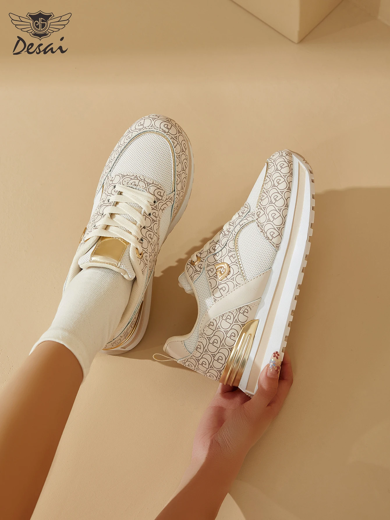 

Women's Fashion Thick Soles Elevated Sneakers Trendy Letter Pattern Design Running Shoes Casual Laced Platform Shoes Versatile C
