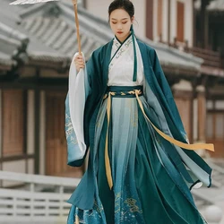 Ropa Hanfu con bordado de alce verde degradado para mujer, conjunto tradicional de Hanfu, vestido chino, disfraz de Carnaval