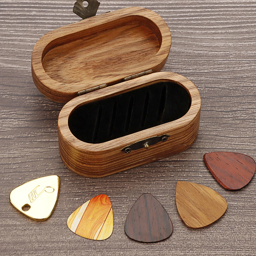 

1 set Guitar Set Walnut Wood Acoustic Electric Picks Storage Case Holder Musical Instrument Wood Guitar Picks Holder Accessories