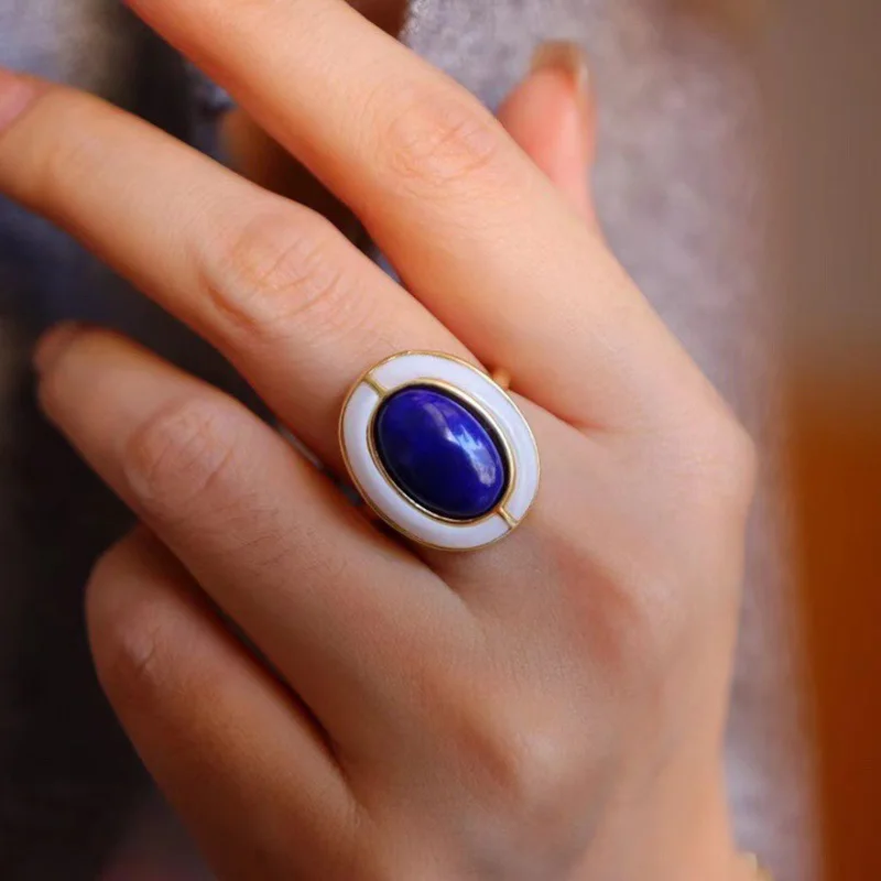 Elegant Natural Lapis Ring 925 Sterling Silver White Shell Fine Jewelry for Women Girl Birthday Party Gift