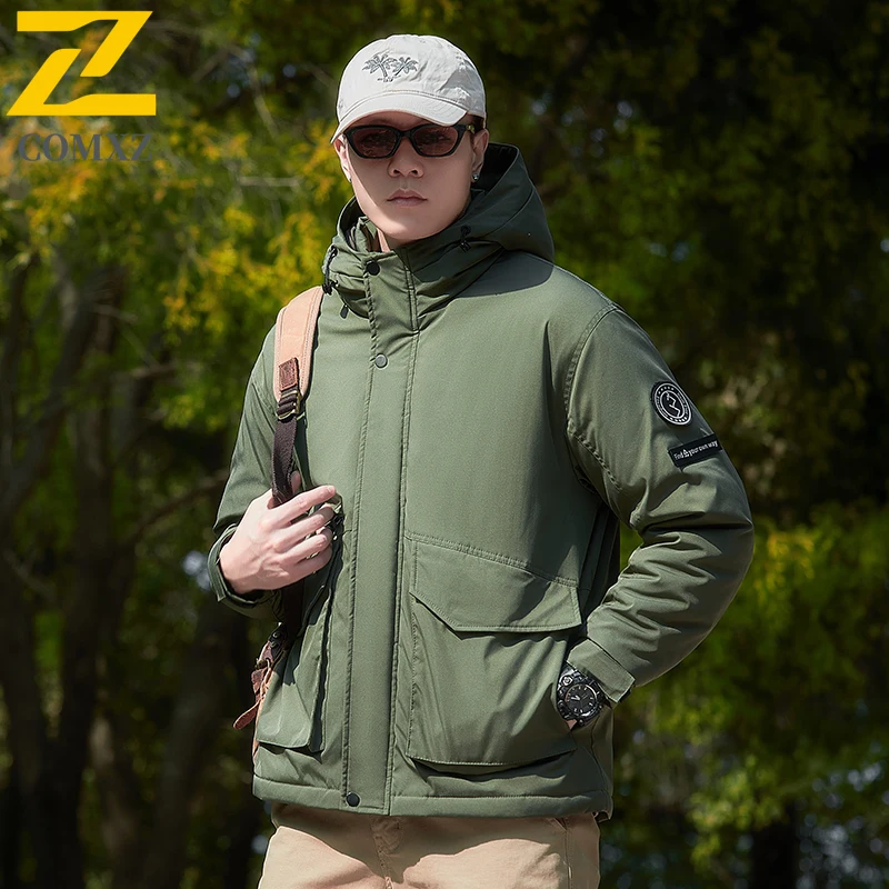 

Мужская хлопковая куртка 2025, модель флиса, утолщенная графеновая технология, теплая куртка с капюшоном, уличная повседневная зимняя одежда, хлопковое пальто