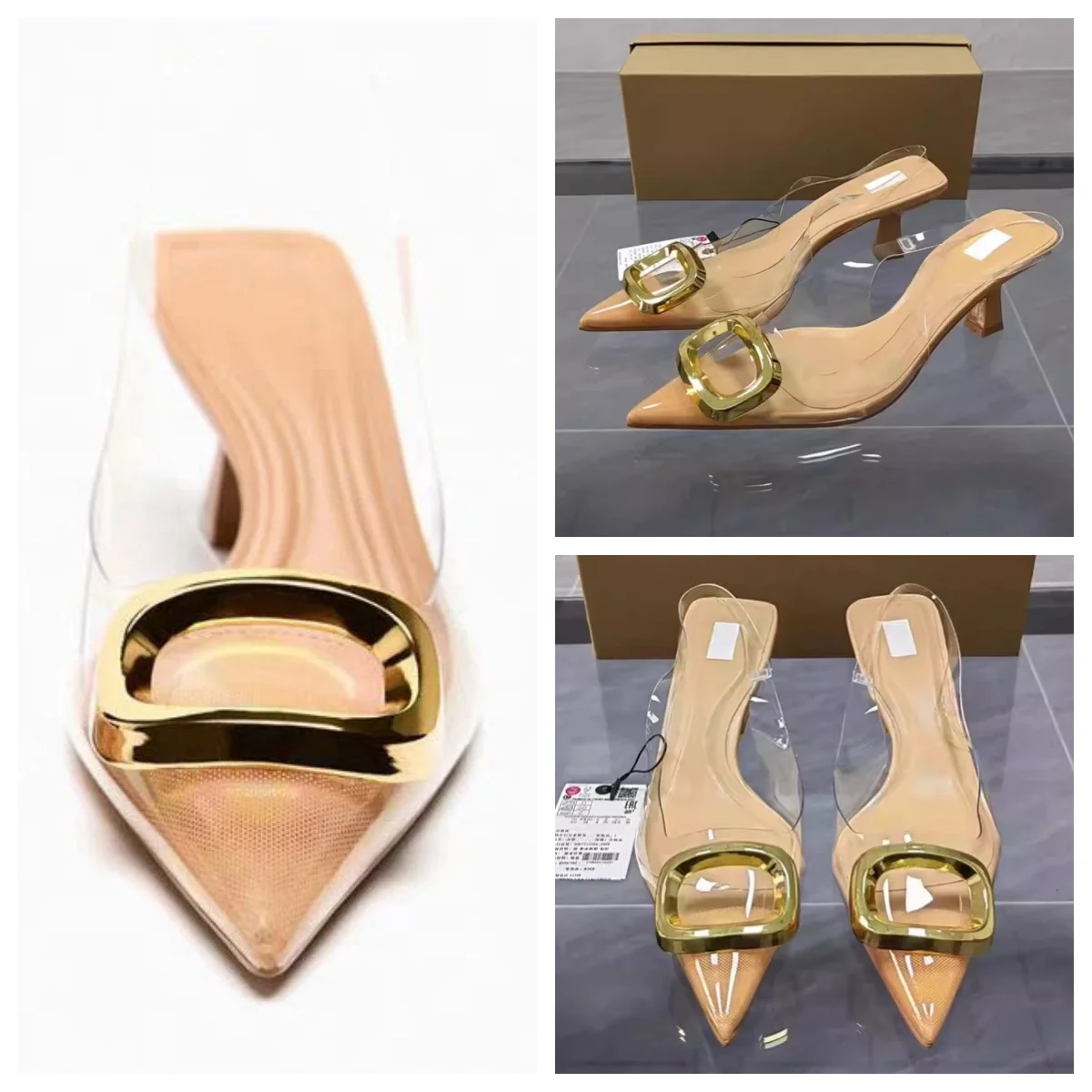 TRAF Woman Pointed Toe Transparent High Heels Chic Metal Buckle Slingback Pumps Heeled Sandal Summer Elegant Woman Heeled Shoes