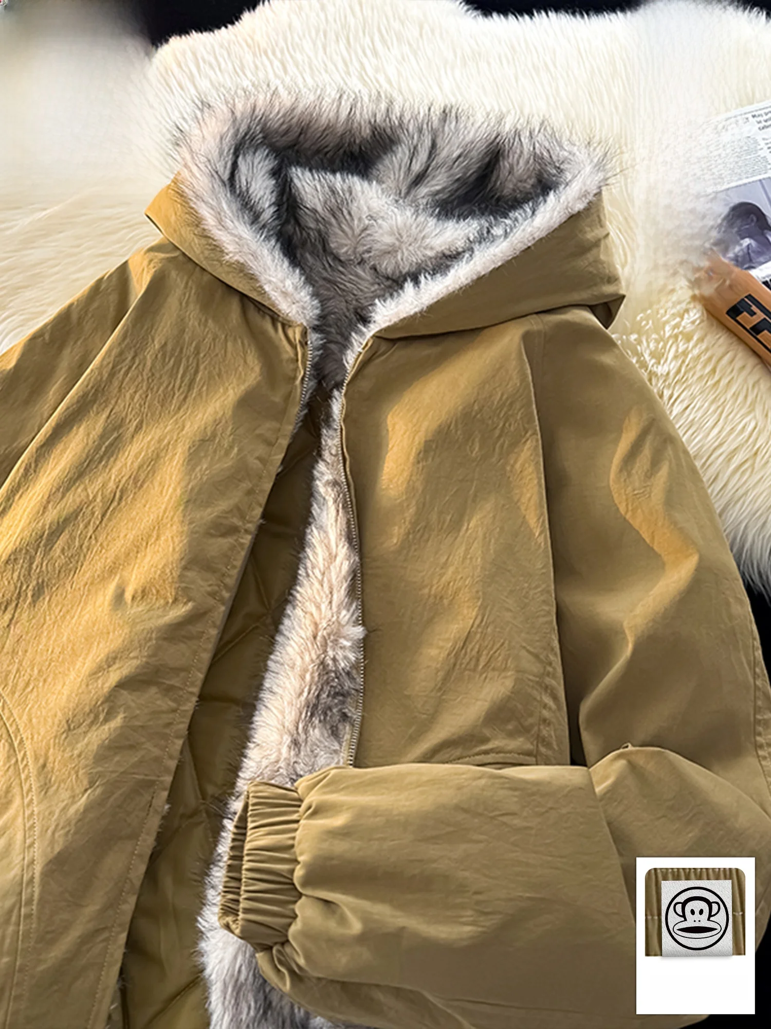 

PaulFrank Thiened Hooded Cotton Jaet Men's Winter Faion Brand Mountain Eagle Fur Collar Cotton Coat Youth ular