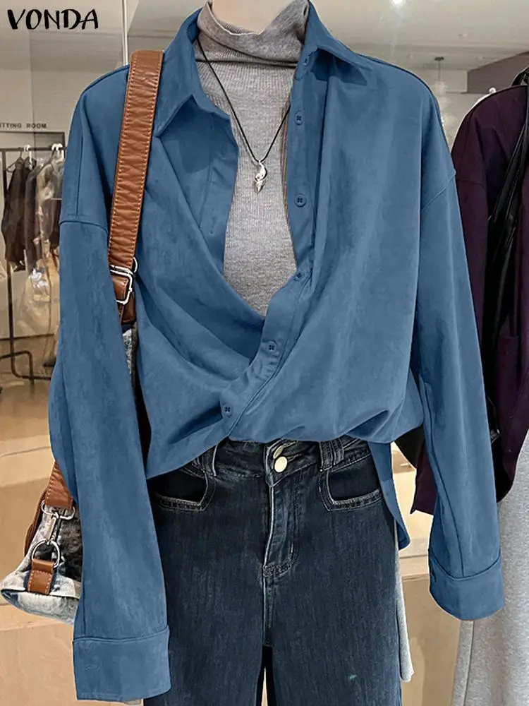 VONDA Women Fashion Long Sleeve Shirt 2025 Autumn Winter Blouses Elegant Office Lady Tops Solid Casual Loose Blusas Femininas