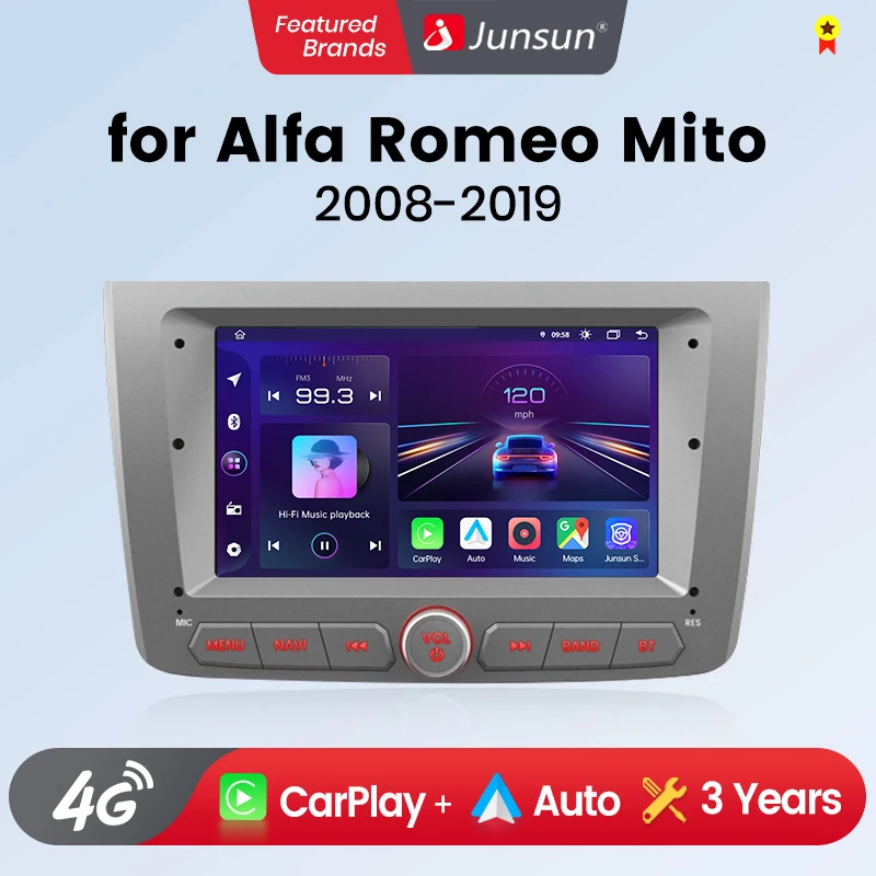 راديو سيارة Junsun 7 بوصة لألفا روميو ميتو 2008 2009 2010 2011 - 2019 CarPlay اللاسلكي أندرويد السيارات الوسائط المتعددة الذكية 4G
