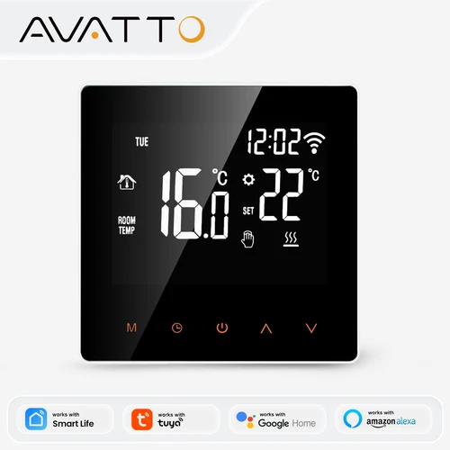 Imagen 1 del producto Termostato Inteligente WiFi AVATTO para Calefacción Eléctrica, Caldera de Agua y Gas, Control Remoto de Temperatura, Compatible con Tuya, Alexa, Google Home