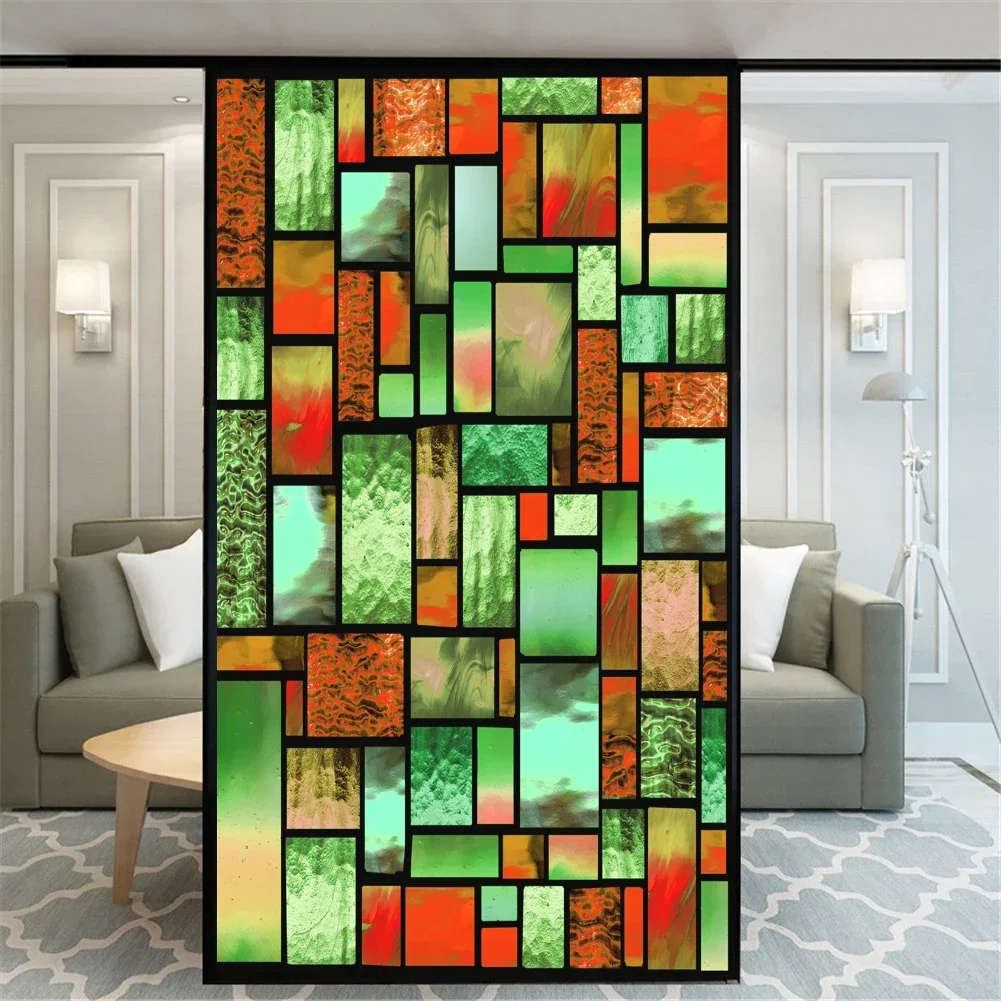 Color Brick Privacy Windows Film Decorative Stained Glass Window Stickers No Glue Static Cling Frosted Windows Film