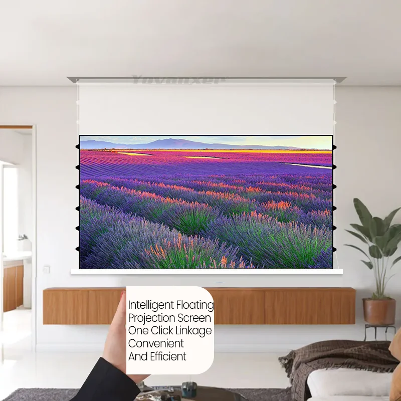 2025년 핫세일 전동식 펫스타 화이트 프로젝터 스크린 (플로팅 벽걸이형, 4K 일반 프로젝터 호환)