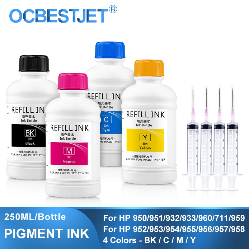 refil da tinta do pigmento para hp 250ml 950 951 932 933 952 953 954 955 956 957 711 960 8100 8600 7610 7510 t120 t520 7740 8210 8710 01