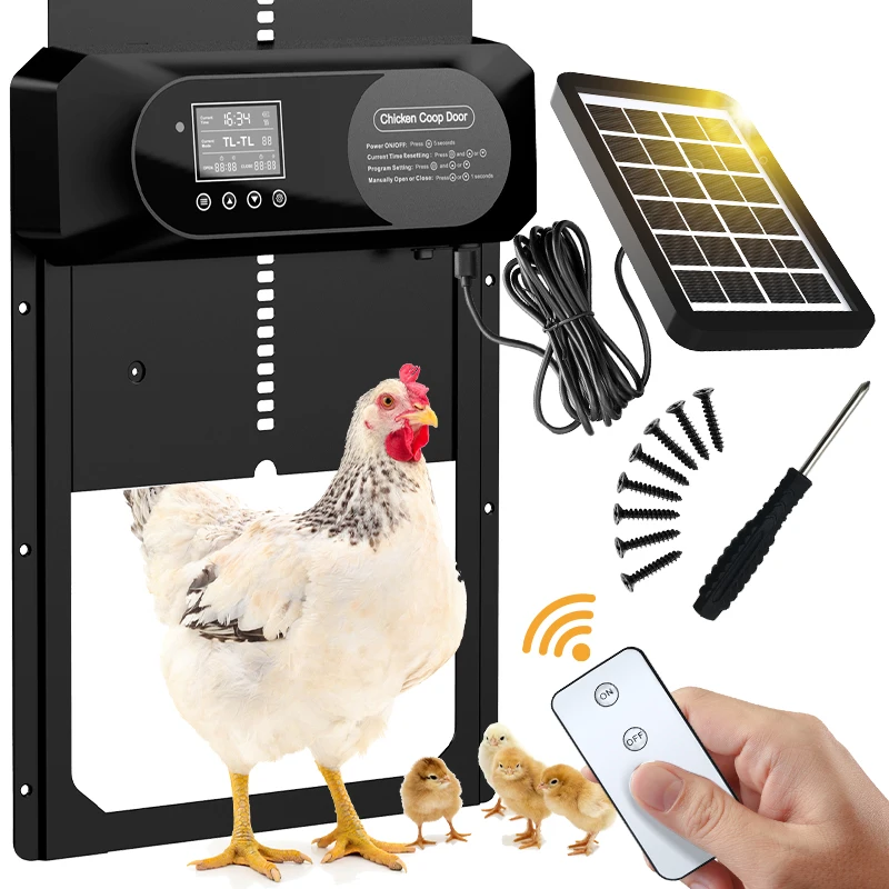 

Large Size Aluminum Automatic Chicken Coop Door with Anti-Pinch Feature, Timer and LCD Display