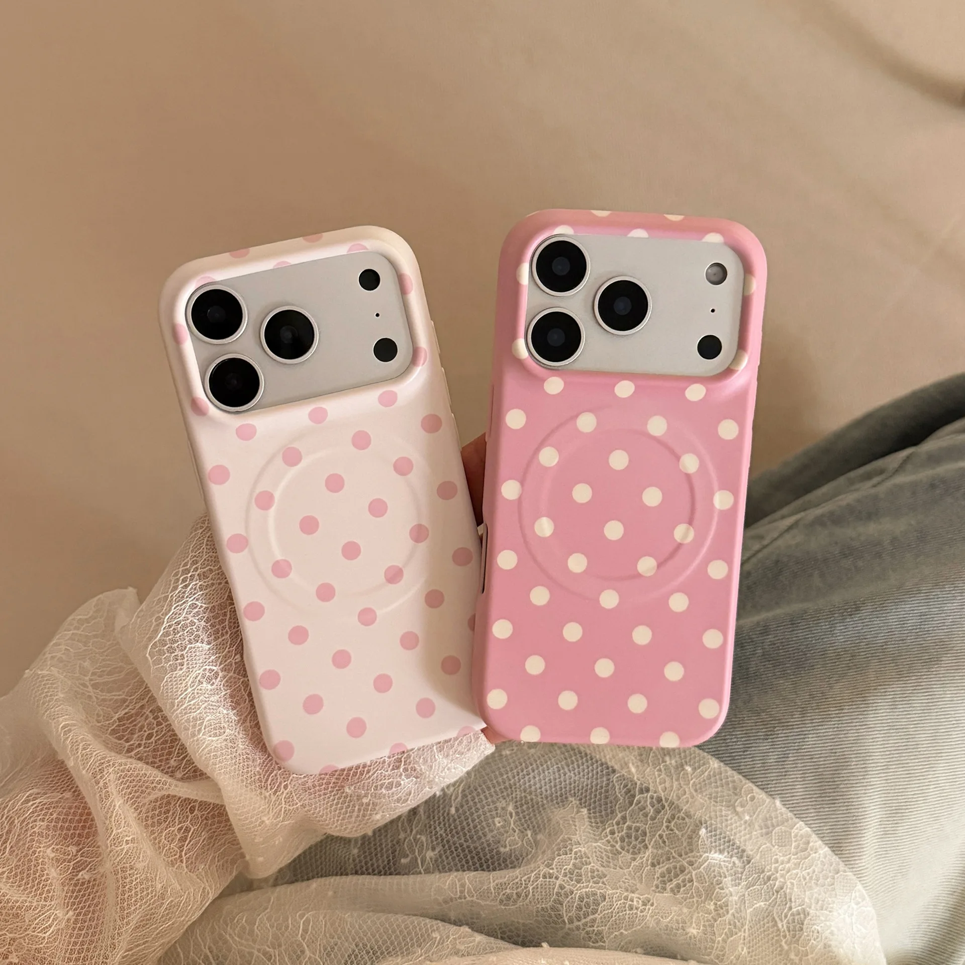 Funda Magnética para Teléfono con Diseño de Puntos de Polka a Todo Color, Estilo Coreano, para iPhone 17 16 15 14 Pro Max, Carga Inalámbrica, Antigolpes, Cubierta Suave
